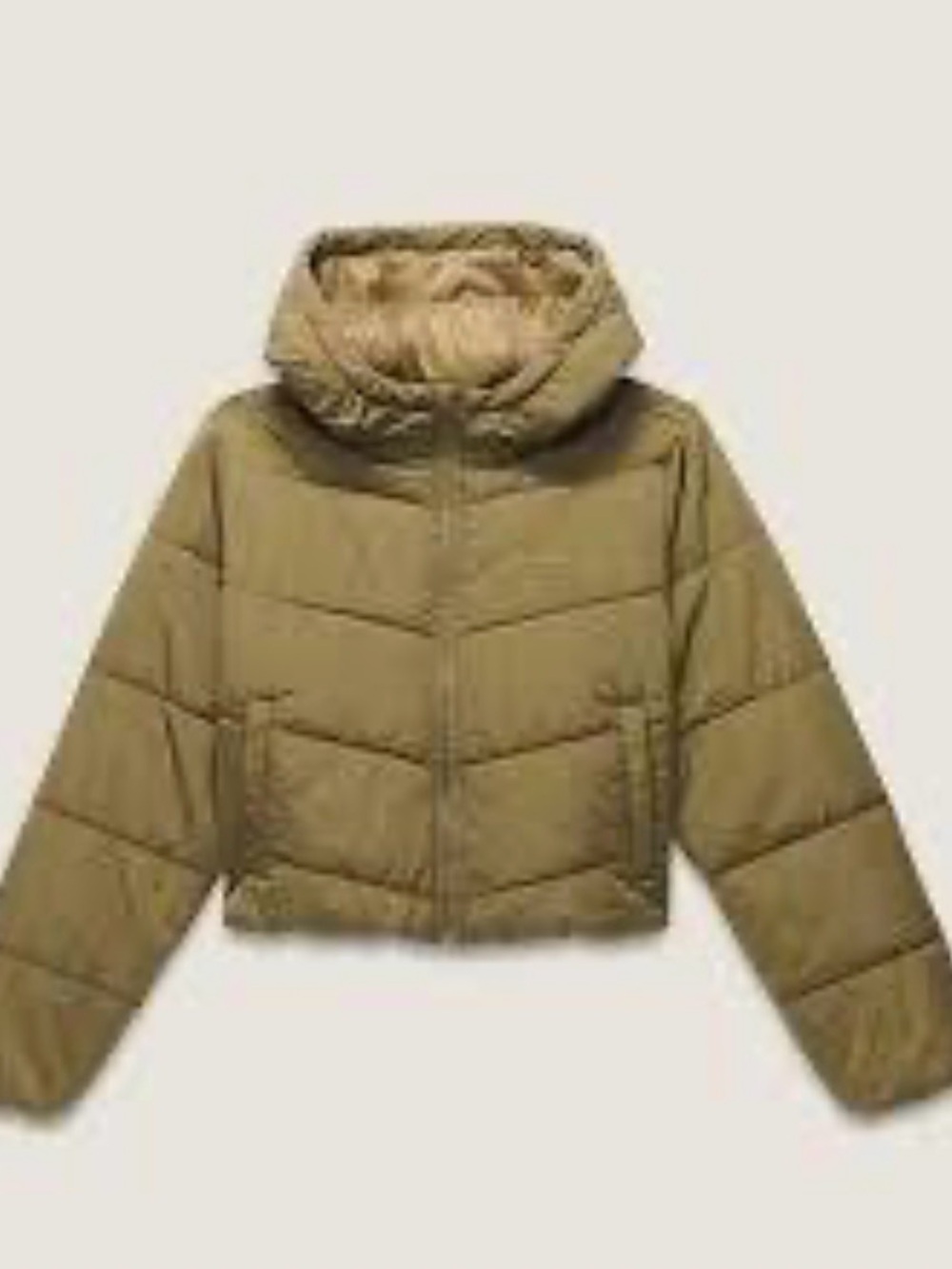 Vans Faundry Cropped Olive Green Hooded Puffer Jacket - Picture 6 of 6